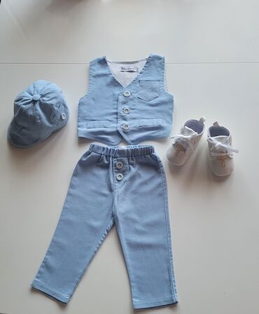 Dečija odeća: Komplet: Pantalone, Prsluk, Kapa, 74-80
