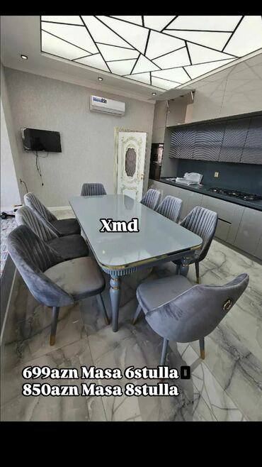 Stullar: Mətbəx üçün, Açılmayan, Dördbucaq masa, 6 stul