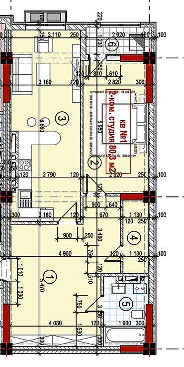 Продажа квартир: 2 комнаты, 80 м², Ак-Орго ж/м Элитка, 9 этаж, ПСО (под самоотделку) — 7