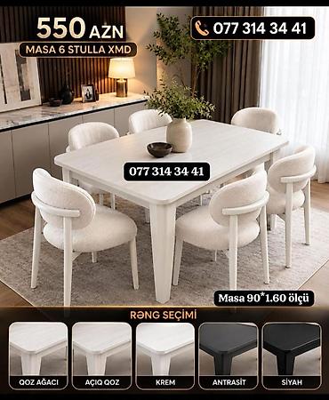 taxda stolpa: Yemək otağı dəsti – Masa + 6 stul - Ölçü: masa 90×160 sm - Komplekt — 5