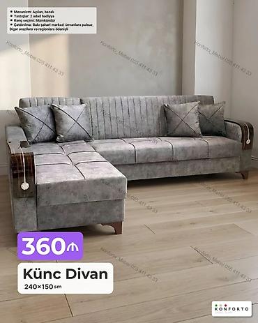 Mebel: Künc Divan – 240×150 sm - Mexanizm: açılan, bazalı (yataq funksiyalı — 1