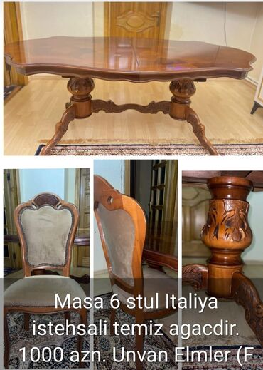 Masa və oturacaq dəstləri: Qonaq otağı üçün, Yeni, Açılan, Oval masa, 6 stul, İtaliya