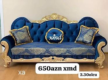 divan bu: Klassik üslubda 3 nəfərlik salon divanı. - Rəng: kral mavisi, qızılı — 1