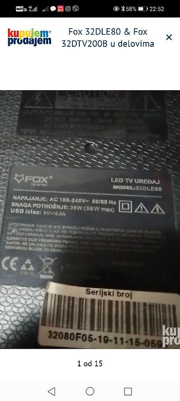 Aksesoari za TV i video: Fox 32DLE80 i Fox 32DTV200B – delovi za TV Dostupne komponente: - — 2