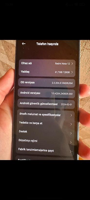 islenmis qaz: Redmi Note 12, 128 GB, rəng - Mavi, Face ID, Barmaq izi — 7