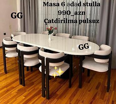 Дом и сад: Mətbəx/qonaq otağı üçün dəst: - Oval formalı, parlaq ağ səthli masa - — 1