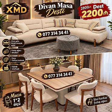 Divan–Masa Dəsti - Rahat L‑şəkilli divan: qol və kürək hissəsi arxaya