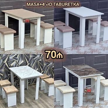 Masa + 4 ədəd taburetka dəsti - Kompakt ölçülü, dördbucaqlı masa - 4