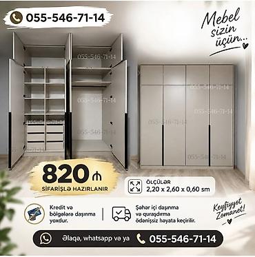 Düz dolab, Yataq otağı üçün, Paltar üçün, Açılan, Korpuslu, 4 qapılı