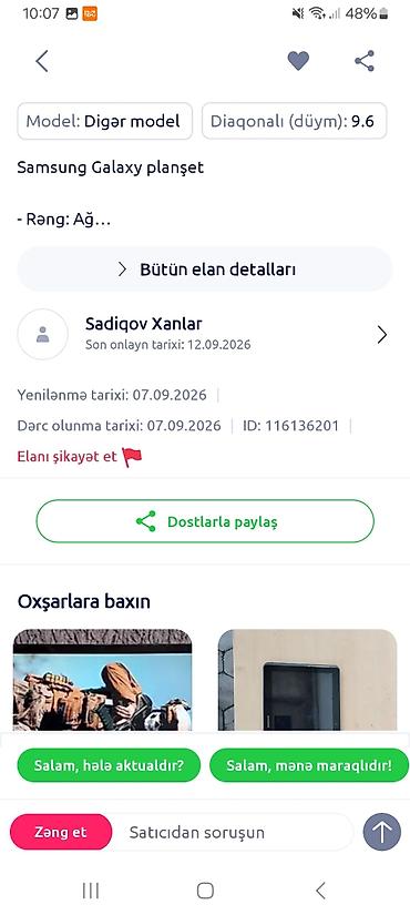 Samsung Galaxy planşet - Ekran diaqonalı: 9.6 düym - Model: Digər