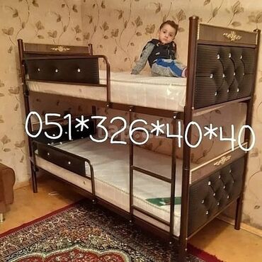 İkimərtəbəli uşaq çarpayıları: Oğlan və qız üçün, Yeni, Çarpayı, Matras ilə, Siyirməsiz, Dəmir — 28