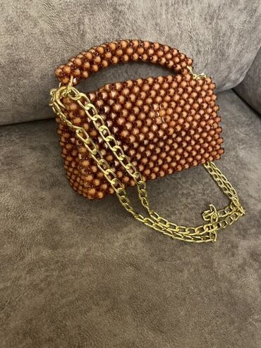 женские рюкзаки с пайетками: Boncuklu əl çantası - Material: Qəhvəyi rəngli akril/rezin