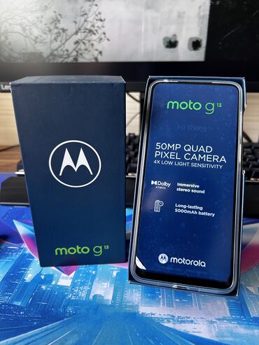 220 mator: Motorola Moto G13, 128 ГБ, цвет - Синий, Сенсорный, Отпечаток пальца, Две SIM карты