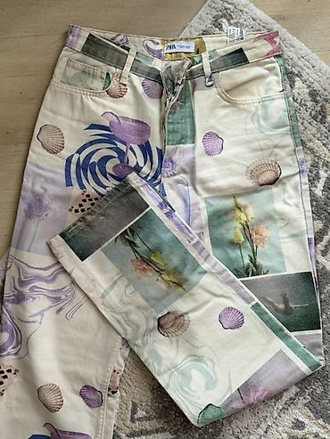 cins: ZARA printed jins şalvar 38 ölçü - Model: düz kəsim - Material: qalın — 2
