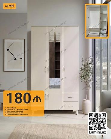 Ev üçün mebel: 3 qapılı geyim dolabı - Ölçülər: Dərinlik 40 sm x Hündürlük 200 sm x — 1