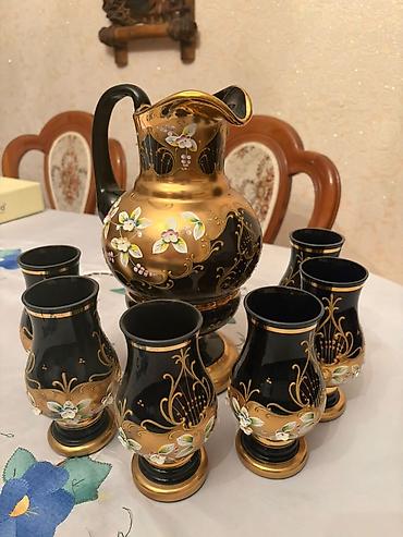 lime: Bədii dekorlu qrafin və 6 stəkandan ibarət şüşə dəst - Komplekt: 1 — 1