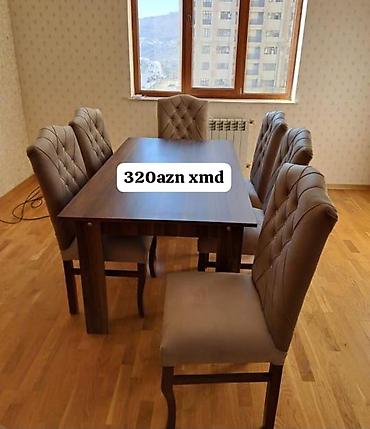 Masa və oturacaq dəstləri: Masa və 6 stul dəsti – Xmd • Komplekt: 1 yemək masası + 6 ədəd stul — 35