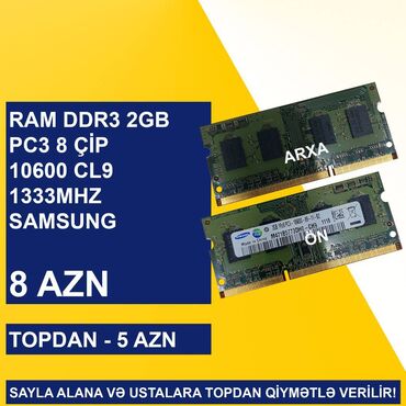 komputer siçanı: Operativ Yaddaş "DDR3 2GB 1066/1333Mhz Sodimm" SAYLA ALANA VƏ USTALARA