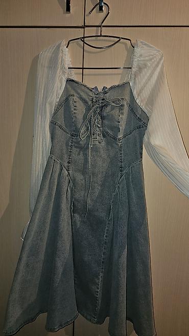 cins donlar: Denim paltar – şifon qol detalı ilə - Model: mini/midi uzunluqda — 1