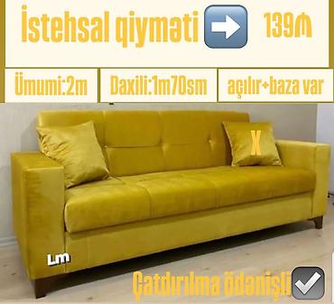taxt üçün baza: Sarı rəngli açılan divan - Ölçü (ümumi): 2 m - Yatma hissəsi — 1