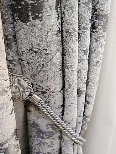 dekor evler: Gümüş-boz tonlarında dekorativ pərdə dəsti - Material: qalın — 1