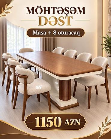 Möhtəşəm dəst – Masa + 8 oturacaq - Klassik-modern dizayn: dairəvi lalafo.az -da Möhtəşəm dəst – Masa + 8 oturacaq - Klassik-modern dizayn: dairəvi