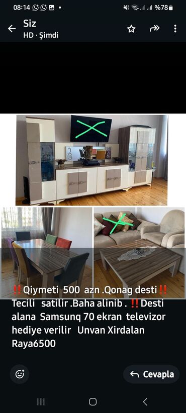 Masalar və oturacaqlar: İşlənmiş, Jurnal masası, Masa və oturacaqlar, Divan, Kredit yoxdur