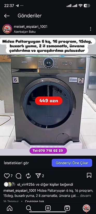 Paltaryuyan maşınlar: Paltaryuyan Anbardan satiş.Qimətlər aşagida qeyd olunub.Ünvana — 76