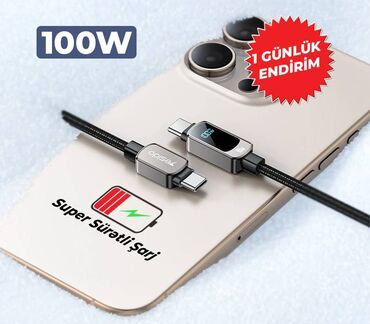 ipad 2: YALNIZ BU GÜN! Type-C to Type-C 100W Super Sürətli şarj və data