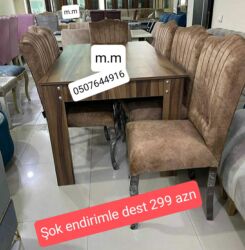 Masa və oturacaq dəstləri: Qonaq otağı üçün, Yeni, Açılmayan, Dördbucaq masa, 6 stul — 2