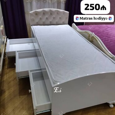 siyirmeli: Новый, Односпальная кровать, С матрасом, С выдвижными ящиками