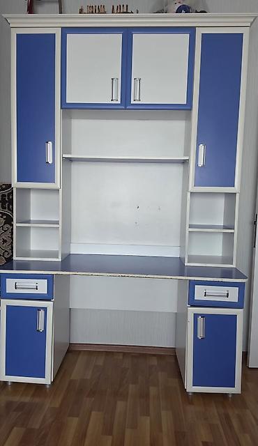 Ev və bağ: Mavi-ağ rəngli çoxfunksiyalı iş/oxu masası və üst dolab komplekti — 1