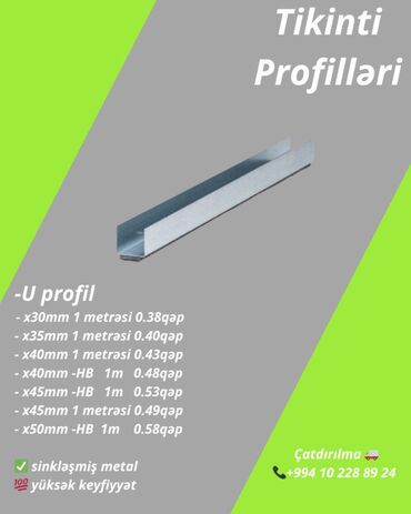 Təmir və tikinti: Profil, 1 m, Pulsuz çatdırılma, Ödənişli çatdırılma, Kredit yoxdur