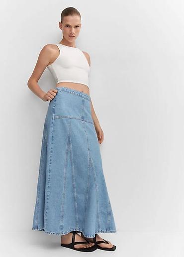 uzun etek: MANGO Xs (xxs) YENI Denim uzun ətək - Model: A-kəsimli, maxi — 4
