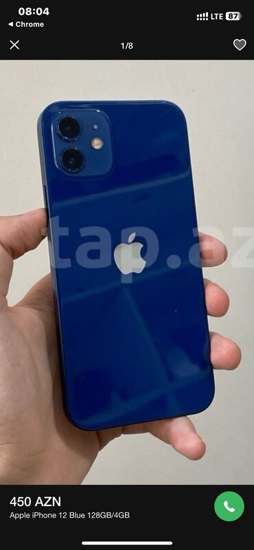 Apple iPhone: IPhone 12, 128 GB, Blue Titanium, Barmaq izi, Simsiz şarj, Face ID