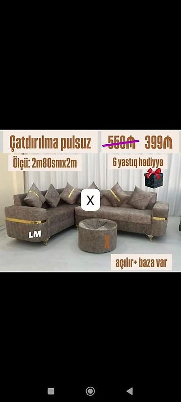 Künc divan dəsti - Ölçü: 2 m 80 sm x 2 m - Açılır mexanizm + baza