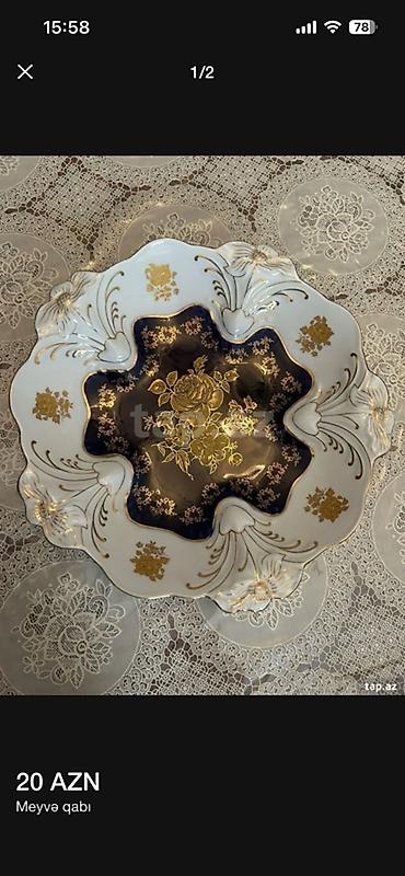 qab: Məhsul: Meyvə qabı - Material: Çexiya istehsalı, əl işindən — 1
