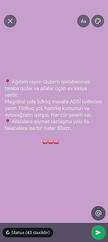 əmlak az ismayıllı: Ağdam rayonu, Quzanlı qəsəbəsində tələbə qızlar və ailələr üçün kirayə — 2