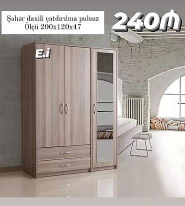 palid agaci: Şkaf – 3 qapılı, 2 çekmecəli, aynalı model. Ölçü: 200x120x47 sm — 1