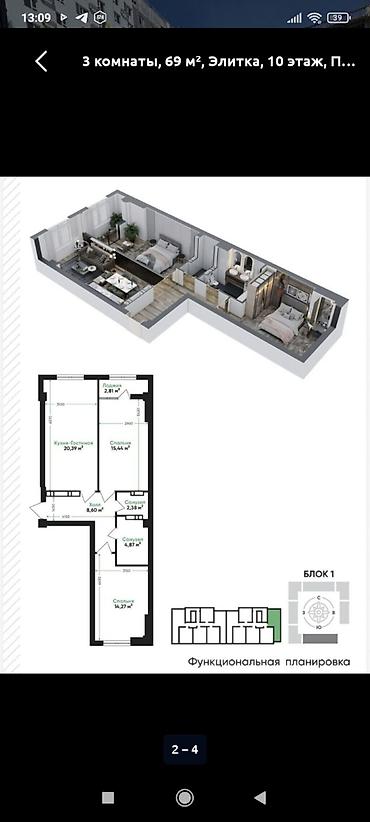 archa group: 3 комнаты, 69 м², АЮ Гранд Элитка, 10 этаж, ПСО (под самоотделку) — 2