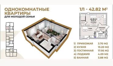 1 комнатная квартира псо: 1 комната, 43 м², 10 этаж