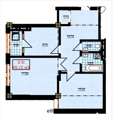 Продажа квартир: 2 комнаты, 69 м², Элитка, 14 этаж, ПСО (под самоотделку)