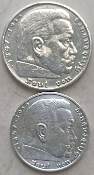 Sikkələr: 3 Рейх Германия.Серебро. Свастика. 5 Марок 1936-40 азн 2 Марки 1939-25