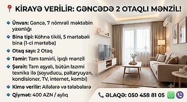 satisda olan evler: Hərkəsə verilir ev Kirayə verilir: Gəncədə 2 otaqlı mənzil - Ünvan — 1