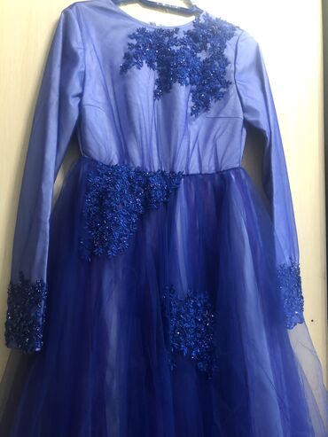 синяя вечерняя платья: Вечернее платье, Длинная модель, С рукавами, Камни, L (EU 40)