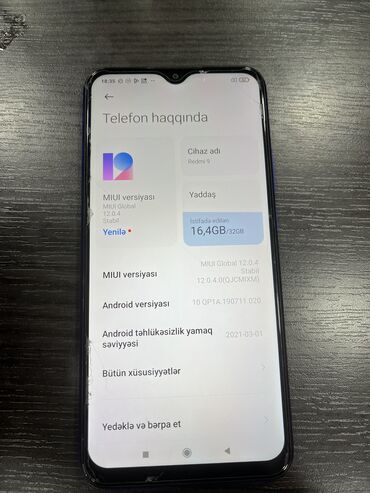 Xiaomi: Xiaomi Redmi 9, 32 GB, rəng - Göy, 
 Barmaq izi, Face ID