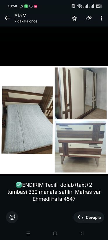 Другие товары для дома: ✅ENDIRIM Tecili dolab+taxt+2 tumbasi 330 manata satilir Matras var