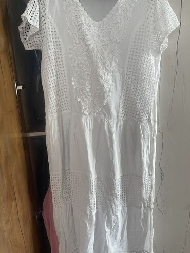рубашка платье: Күнүмдүк көйнөк, Индия, Жай, Узун модель, Зыгыр, XL (EU 42)