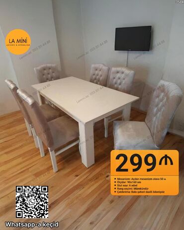 барный стол на кухню: Mətbəx üçün, Açılan, Dördbucaq masa, 6 stul