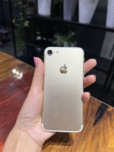 айфон каинды: IPhone 7, Колдонулган, 32 ГБ, Сары, Коргоочу айнек, 100 %